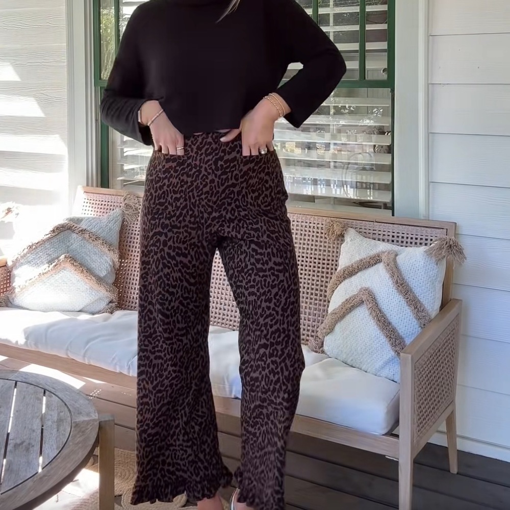 Anthropologie The Colette Leopard Print Ruffle Hem by Mauve Size 30 Tall